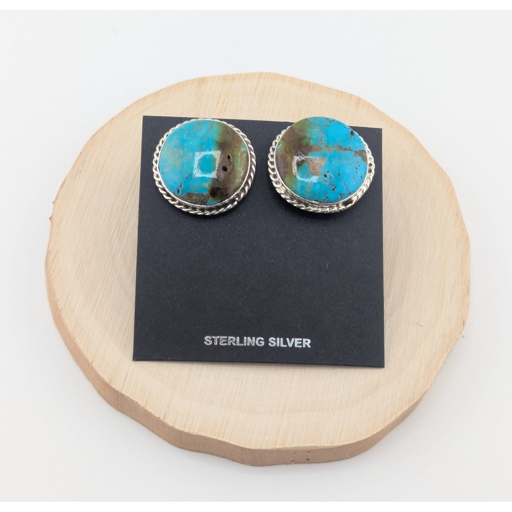 Genuine Navajo Men's Cuff Links Sterling‎ Silver Kingman Turquoise Stone